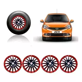 Auto Pearl Premium Quality Car Full Caps Red and Black 35.56 cm (14 Inch) Press Type Fitting Wheel Cover For Tata Zica (Pack of 4 Pcs)
