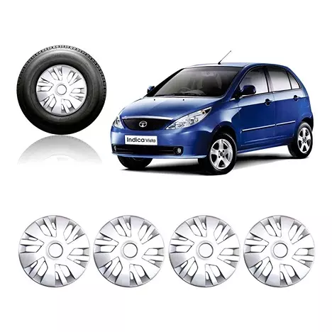 Auto Pearl Premium Quality Car Full Caps Silver 35.56 cm (14 Inch) Wheel Cover For Tata Vista (Pack of 4 Pcs)