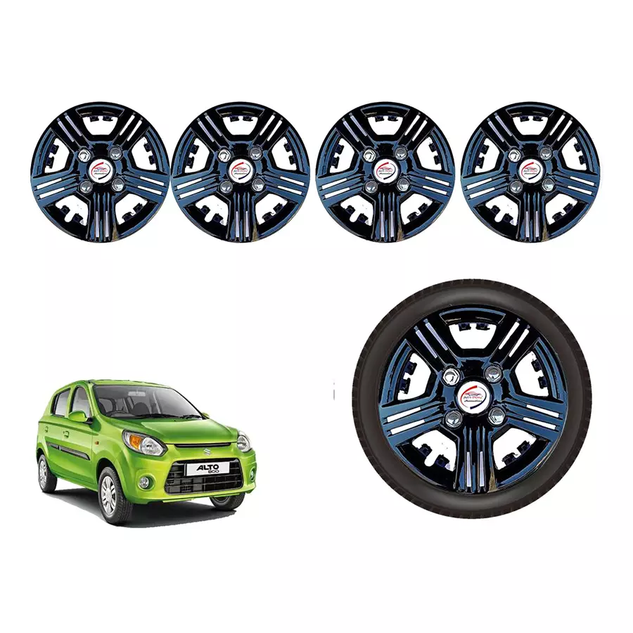 Auto Pearl slv01_R Press Type Car Wheel Cover with Retention Ring 304.8 mm (12 Inch) Glossy Black for Maruti Alto 800 VXI (Set of 4)