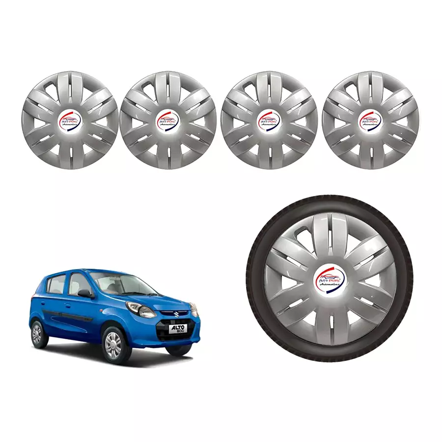 Auto Pearl Si02_R Press Type Car Wheel Cover with Retention Ring 304.8 mm (12 Inch) Glossy Silver for Maruti Alto 800 (Set of 4)