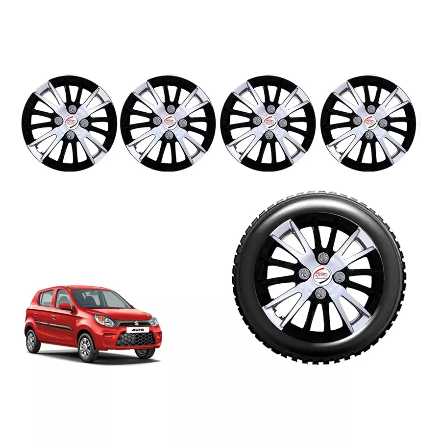 Auto Pearl CSDC06_R Press Type Car Wheel Cover with Retention Ring 304.8 mm (12 Inch) Glossy White, Black for Maruti Alto 800 STD (Set of 4)