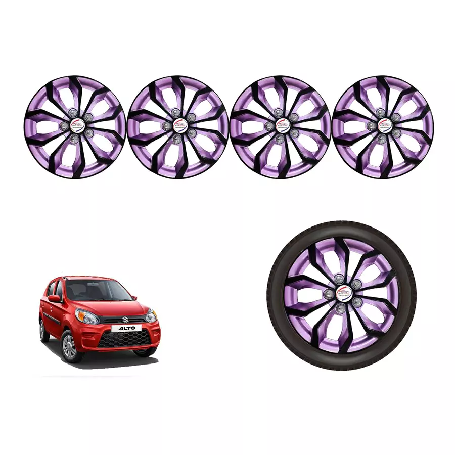 Auto Pearl VioRev05_R Press Type Car Wheel Cover with Retention Ring 304.8 mm (12 Inch) Glossy Black, Purple for Maruti Alto 800 LXI (Set of 4)