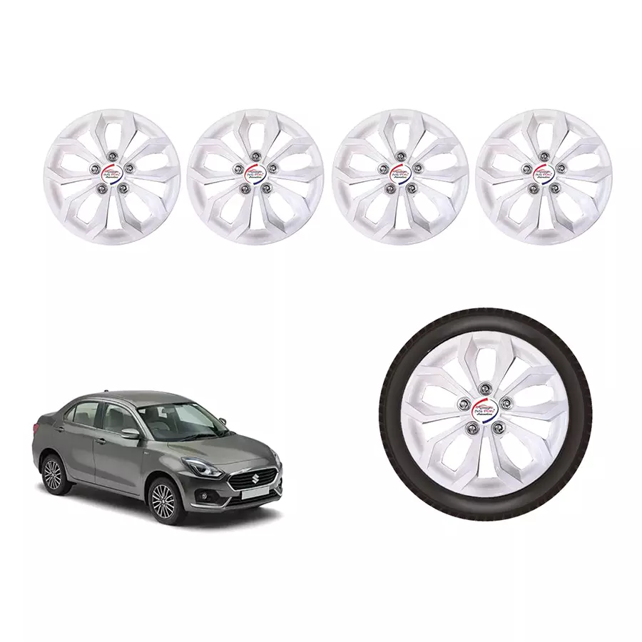 Auto Pearl White08_R Press Type Car Wheel Cover with Retention Ring 35.56 cm (14 Inch) Glossy White for Maruti Swift Dzire LXI Option (Set of 4)