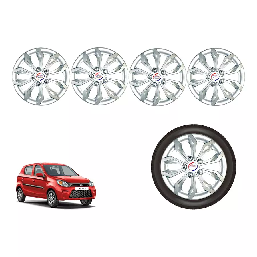 Auto Pearl Sil06_R Press Type Car Wheel Cover with Retention Ring 304.8 mm (12 Inch) Glossy Silver for Maruti Alto 800 STD (Set of 4)