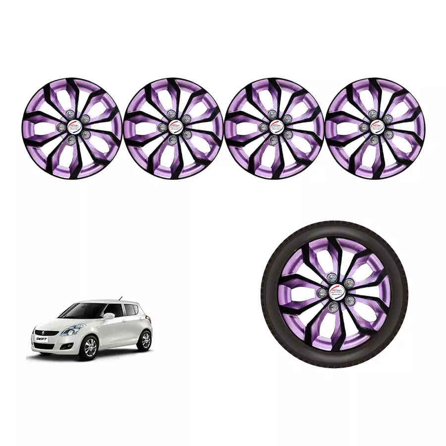 Auto Pearl VioRev46_R Press Type Car Wheel Cover with Retention Ring 35.56 cm (14 Inch) Glossy Black, Purple for Maruti Swift AMT ZXI Petrol (Set of 4)