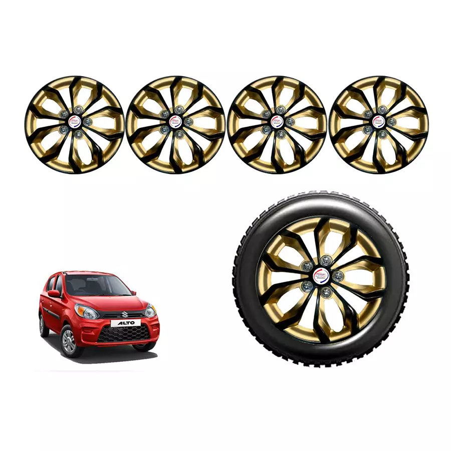 Auto Pearl GoRv05_R Press Type Car Wheel Cover with Retention Ring 304.8 mm (12 Inch) Glossy Black, Gold for Maruti Alto 800 LXI (Set of 4)