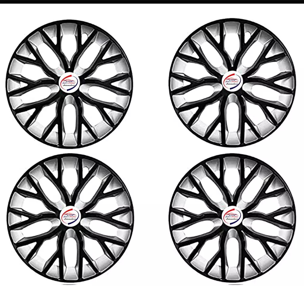 Auto Pearl B-S53 R14 35.56 cm (14 Inch) Press Type Wheel Hubcap with Retention Ring Glossy Black Silver Wheel Cover for MAHINDRA Verito Vibe (Set of 4)