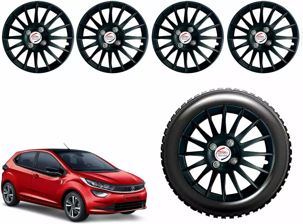 Auto Pearl CBK02 R14 35.56 cm (14 Inch) Press Type Wheel Hubcap with Retention Ring Glossy Black Wheel Cover for Tata Altroz XE Petrol (Set of 4)
