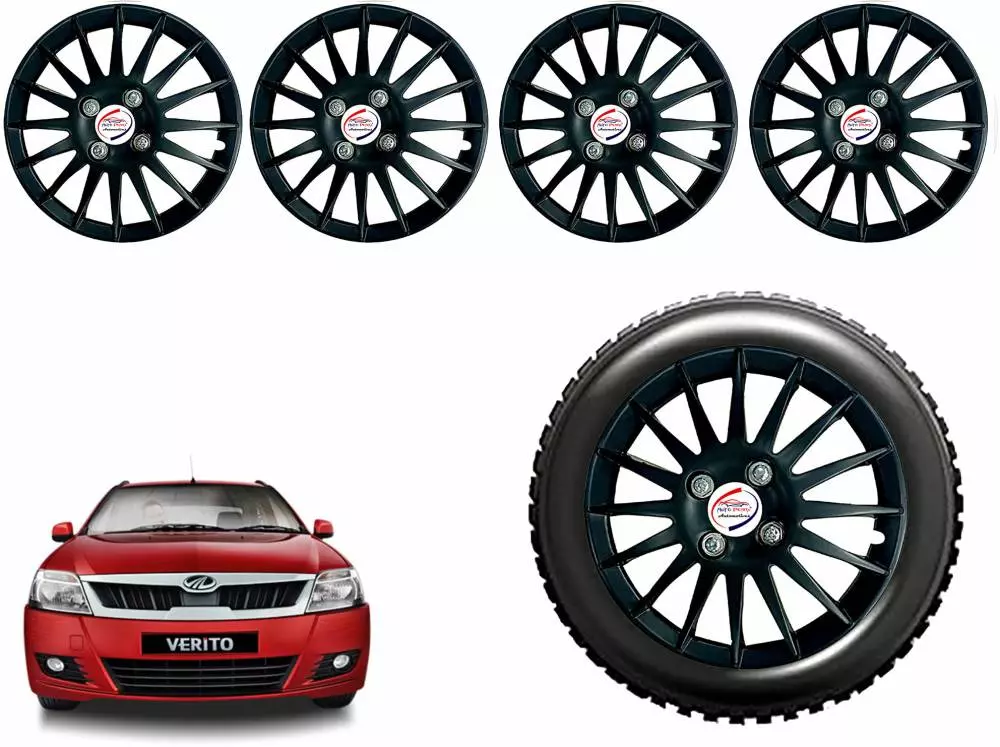 Auto Pearl CBK52 R14 35.56 cm (14 Inch) Press Type Wheel Hubcap with Retention Ring Glossy Black Wheel Cover for MAHINDRA Verito (Set of 4)