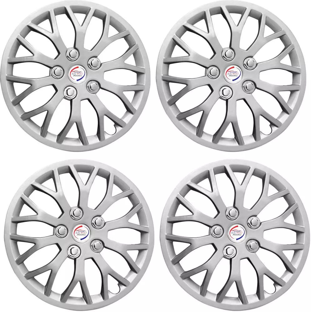 Auto Pearl ViS22 R14 35.56 cm (14 Inch) Press Type Wheel Hubcap with Retention Ring Glossy Black Red Strip Wheel Cover for ford Figo (Set of 4)