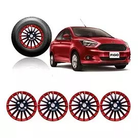 Auto Pearl Premium Quality Car Full Caps Red and Black 35.56 cm (14 Inch) Press Type Fitting Wheel Cover For Ford Figo (Pack of 4 Pcs)