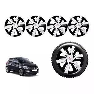 Auto Pearl idSlvBK50 R14 Press Type Wheel Hubcap with Retention Ring 355.6 mm(14 Inch) for Tata Tiago 1.2 Revotron XZ (Pack of 4 Pcs)