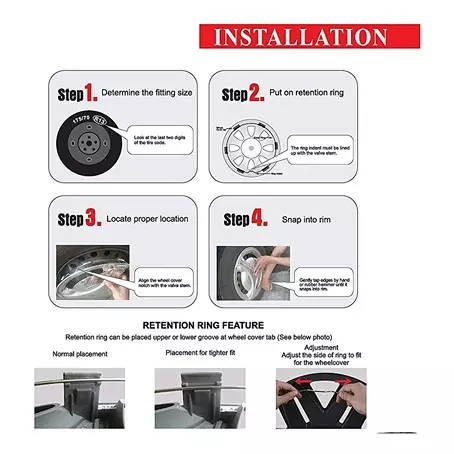 Auto Pearl SCRDC23 R15 Press Type Wheel Hubcap with Retention Ring 381 mm(15 Inch) for Maruti Suzuki Gypsy King (Pack of 4 Pcs)