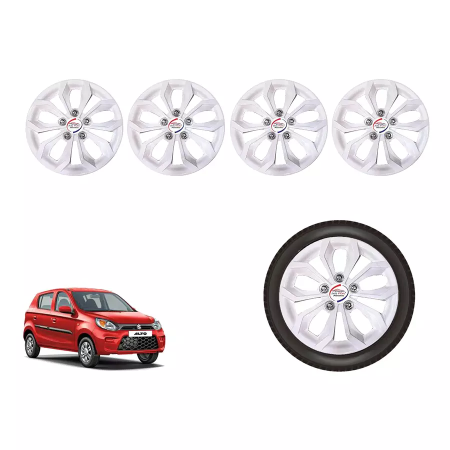 Auto Pearl White06_R Press Type Car Wheel Cover with Retention Ring 304.8 mm (12 Inch) Glossy White for Maruti Alto 800 STD (Set of 4)