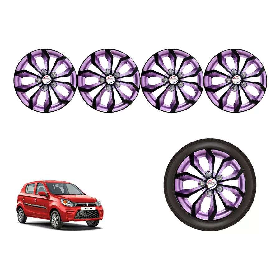 Auto Pearl VioRev06_R Press Type Car Wheel Cover with Retention Ring 304.8 mm (12 Inch) Glossy Black, Purple for Maruti Alto 800 STD (Set of 4)