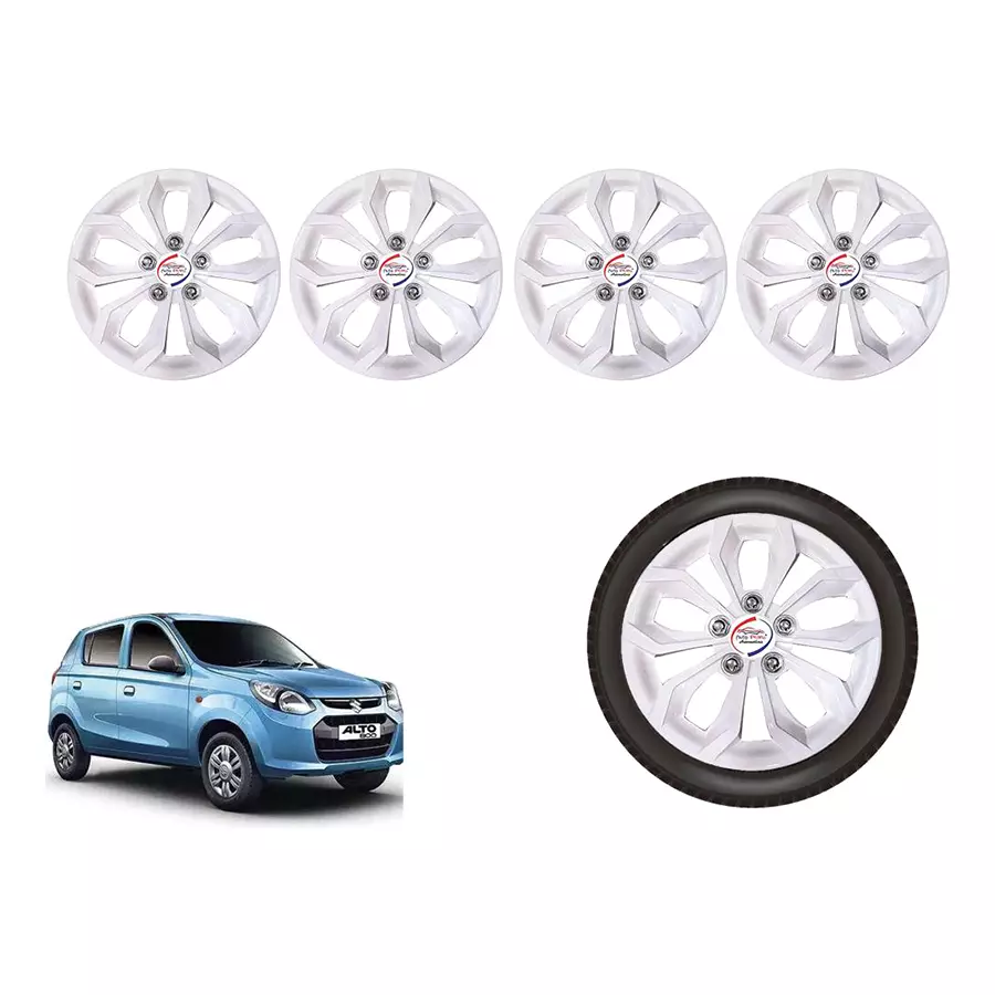 Auto Pearl White03_R Press Type Car Wheel Cover with Retention Ring 304.8 mm (12 Inch) Glossy White for Maruti Alto 800 STD (Set of 4)