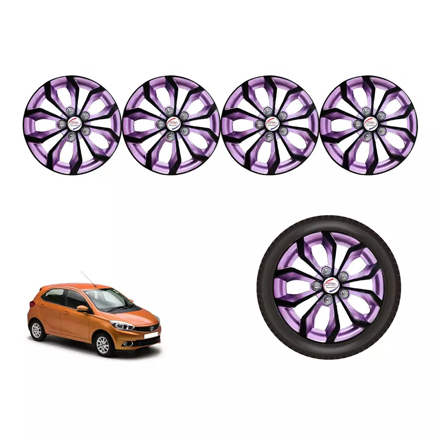 Buy Auto Pearl VioDC32_R Press Type Wheel Hubcap with Retention Ring for Mahindra KUV100 NXT D75 K2 Diesel 14 inch Glossy Purple, Black (Set of 4) from Industrybuying.com