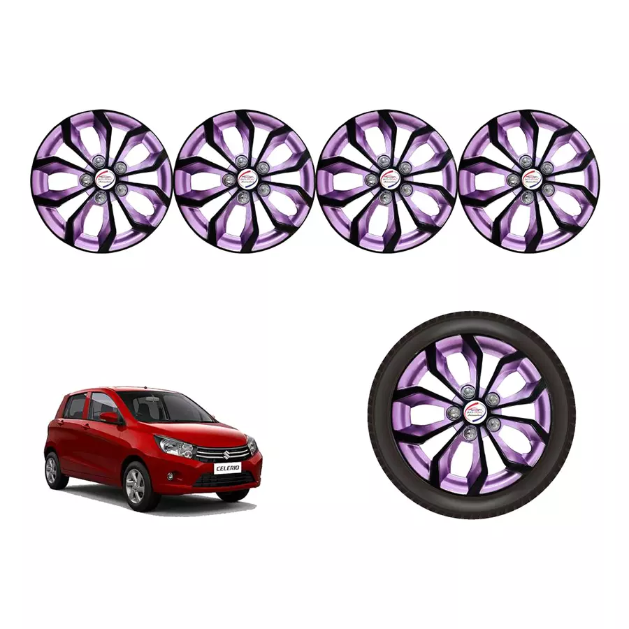 Auto Pearl VioRev07_R Press Type Car Wheel Cover with Retention Ring 33.02 cm (13 Inch) Glossy Black, Purple for Maruti Celerio (Set of 4)