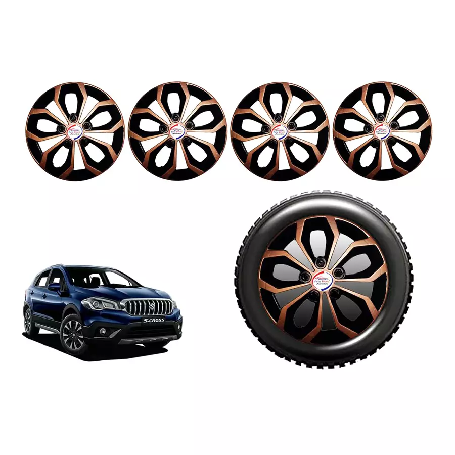 Auto Pearl CoDC42_R Press Type Car Wheel Cover with Retention Ring 381 mm(15 Inch) Glossy Brown, Black for Maruti S-Cross DDiS 200 Alpha (Set of 4)