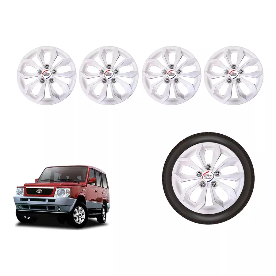 Auto Pearl White45_R Press Type Car Wheel Cover with Retention Ring 381 mm(15 Inch) Glossy White for Tata Sumo Victa (Set of 4)