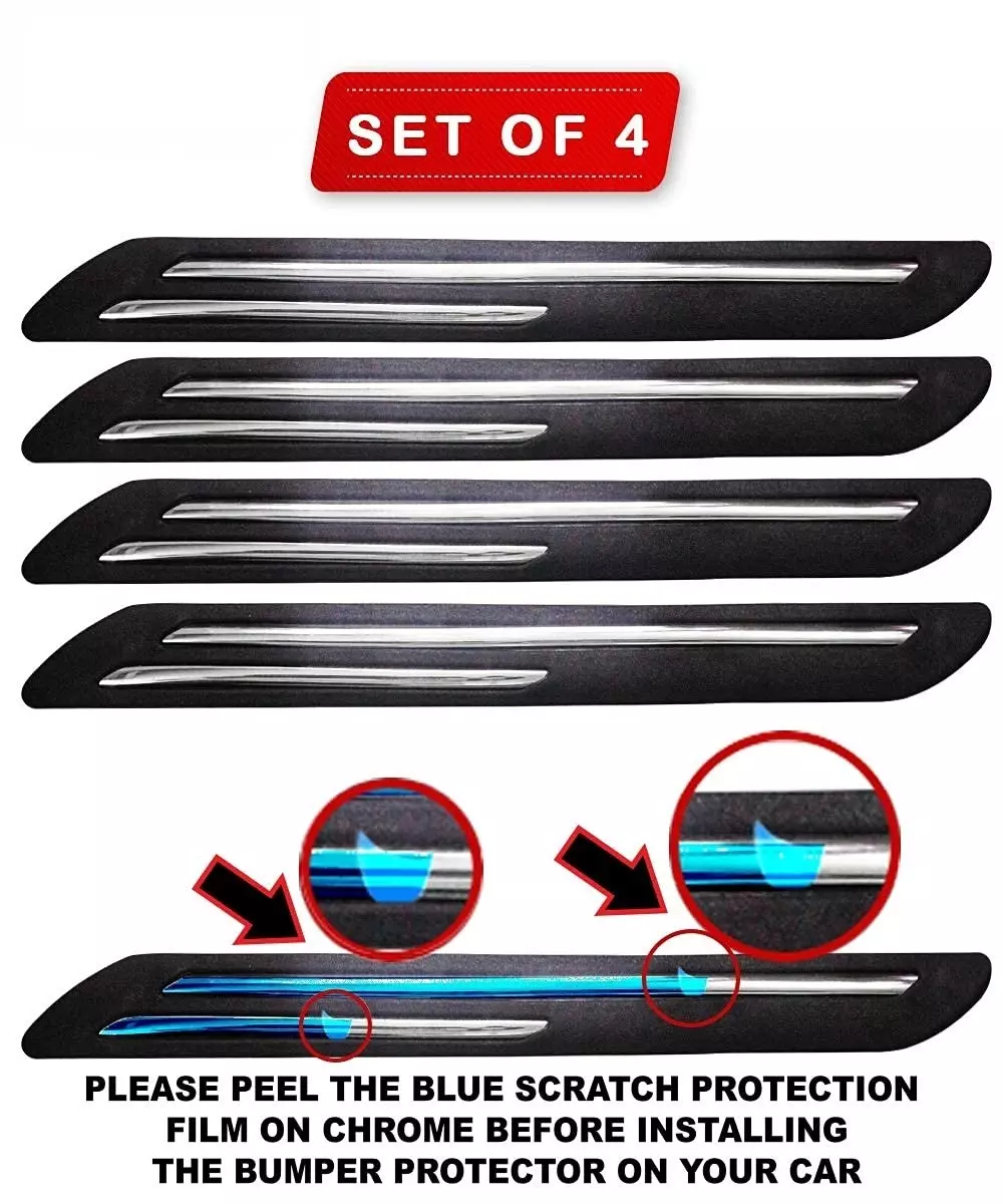 SCA Rubber Car Side Bumper Protector Guard with Double Chrome Strip for Honda IDtec All Model Black (Set of 4)