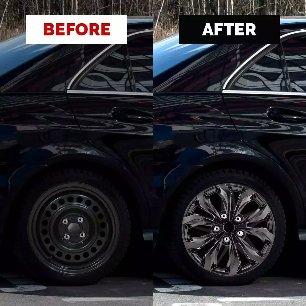 Auto Pearl Blk25 R13  33.02 cm (13 Inch) Press Type Wheel Hubcap with Retention Ring Glossy Black Wheel Cover for Maruti WagonR (Set of 4)
