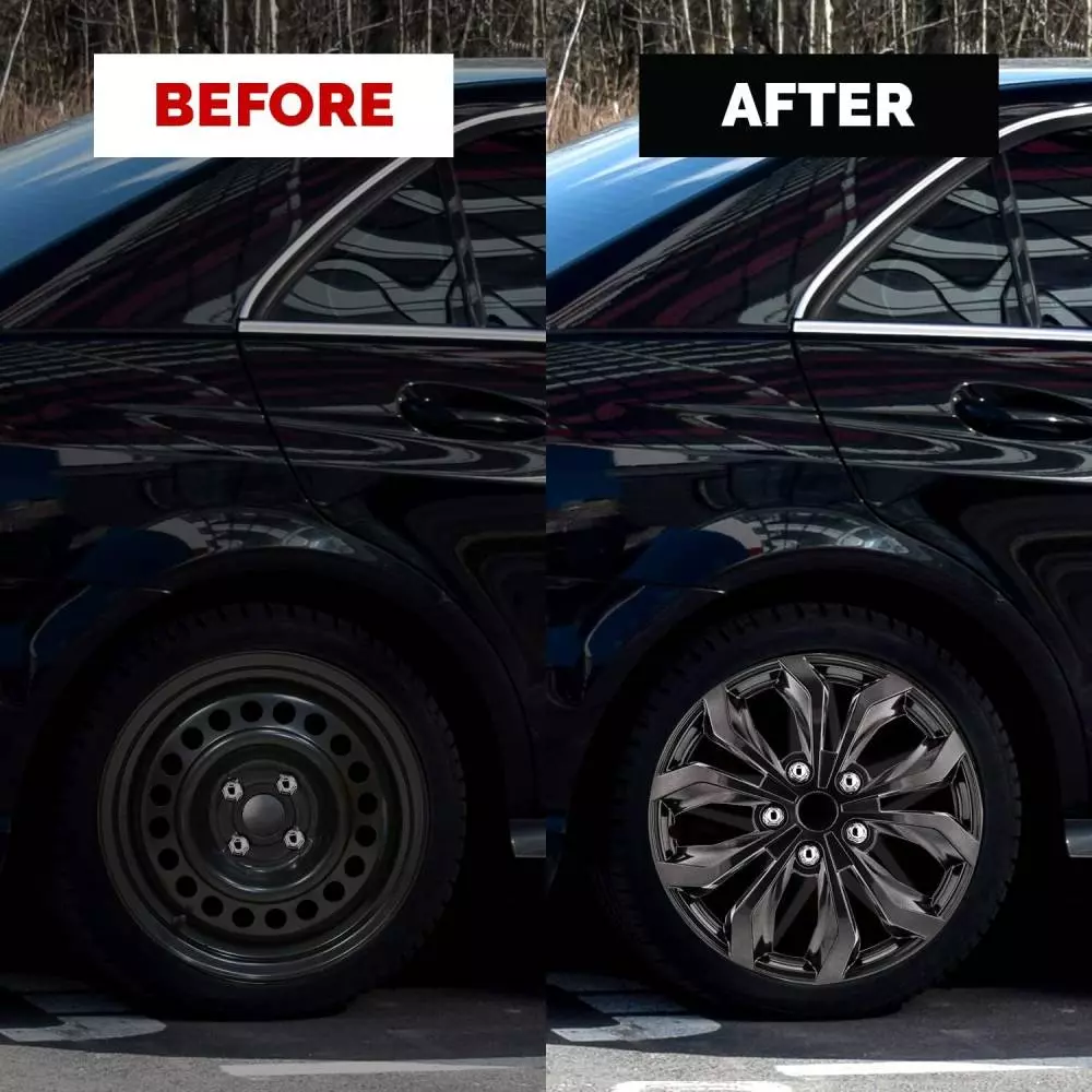 Auto Pearl Blk25 R13  33.02 cm (13 Inch) Press Type Wheel Hubcap with Retention Ring Glossy Black Wheel Cover for Maruti WagonR (Set of 4)