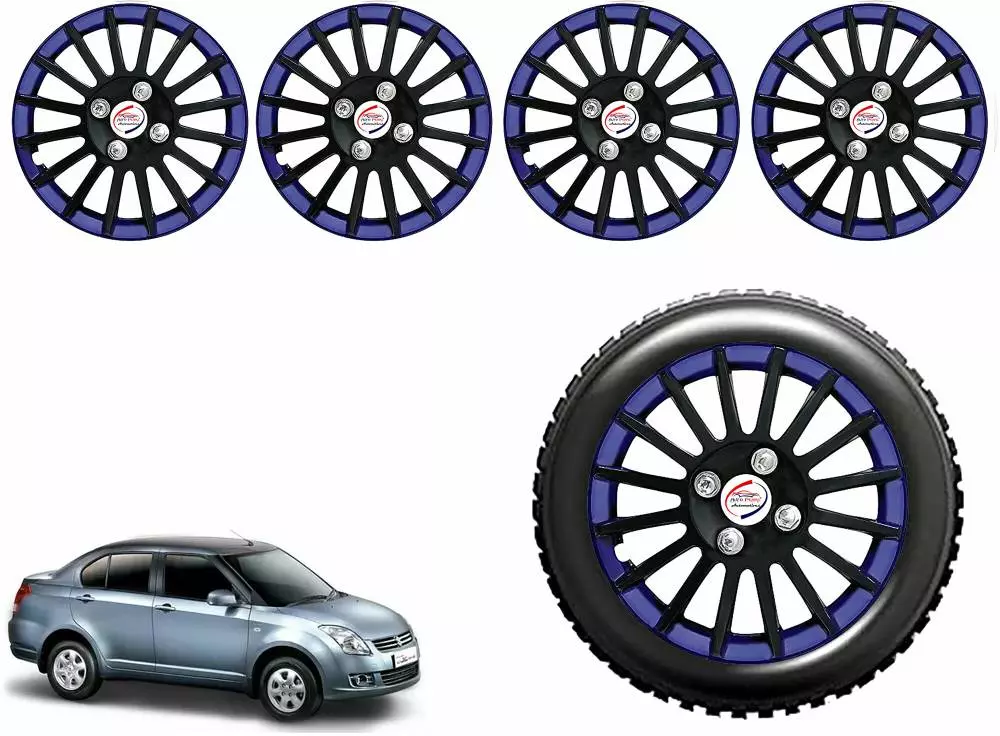 Auto Pearl CBB17 R14 35.56 cm (14 Inch) Press Type Wheel Hubcap with Retention Ring Glossy Black Blue Wheel Cover for Maruti Swift Dzire (Set of 4)