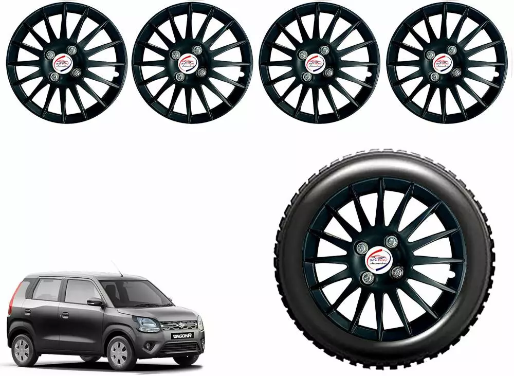 Auto Pearl CBK56 R14 35.56 cm (14 Inch) Press Type Wheel Hubcap with Retention Ring Glossy Black Wheel Cover for Maruti WagonR (Set of 4)