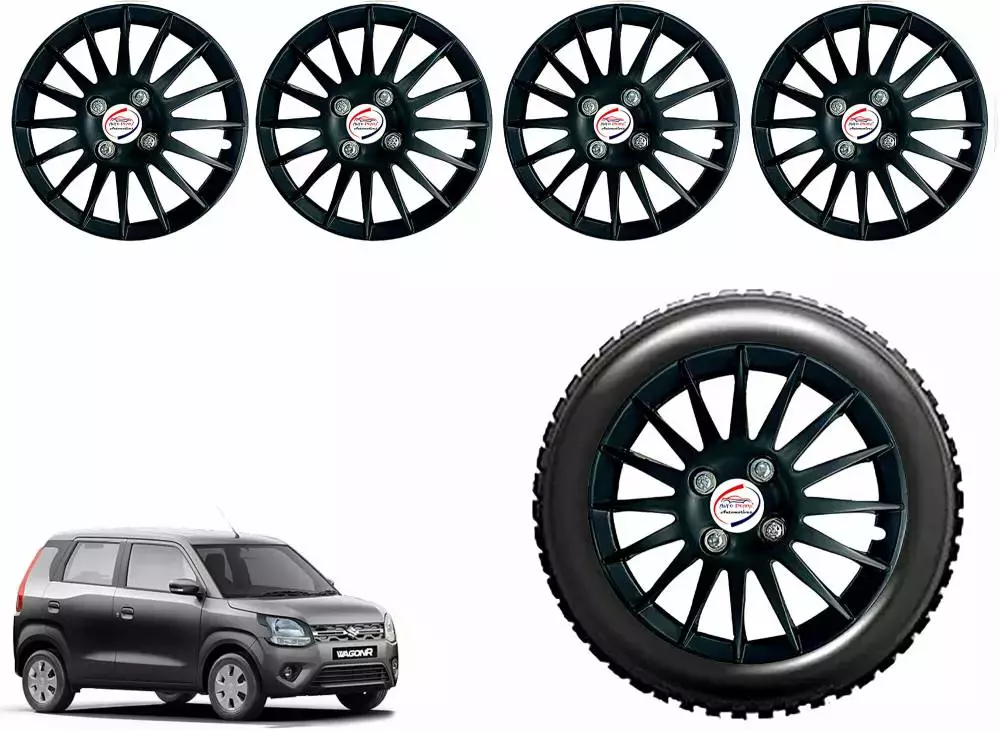 Auto Pearl CBK56 R14 35.56 cm (14 Inch) Press Type Wheel Hubcap with Retention Ring Glossy Black Wheel Cover for Maruti WagonR (Set of 4)