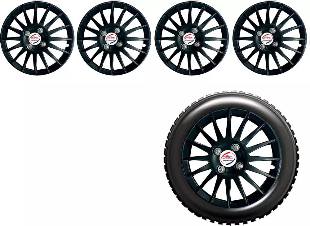 Auto Pearl CBK57 R14 35.56 cm (14 Inch) Press Type Wheel Hubcap with Retention Ring Glossy Black Wheel Cover for Universal for Car Universal for Car (Set of 4)