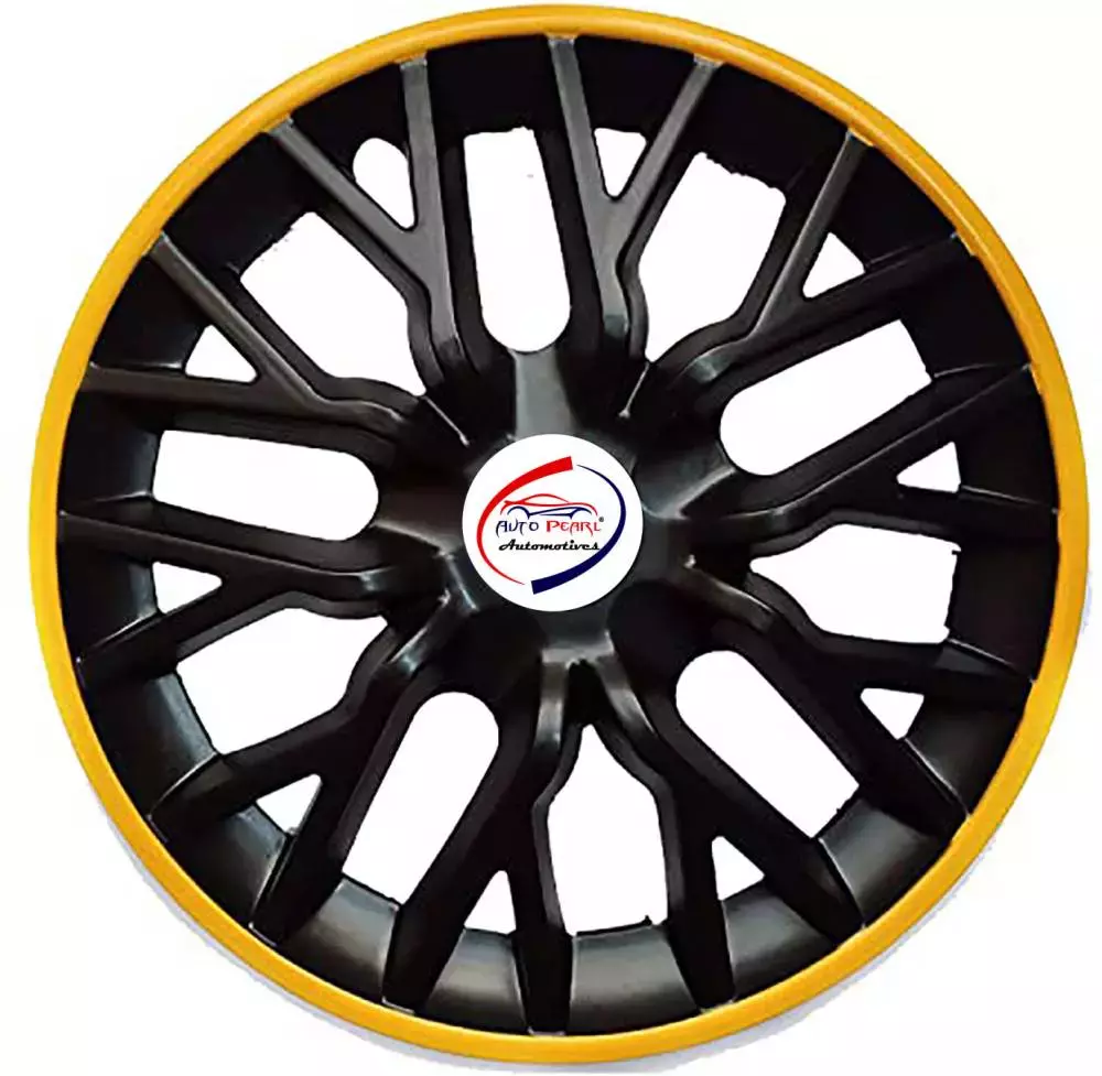 Auto Pearl gBY17 R14 35.56 cm (14 Inch) Press Type Wheel Hubcap with Retention Ring Glossy GTR Black Yellow Wheel Cover for Maruti Swift Dzire (Set of 4)
