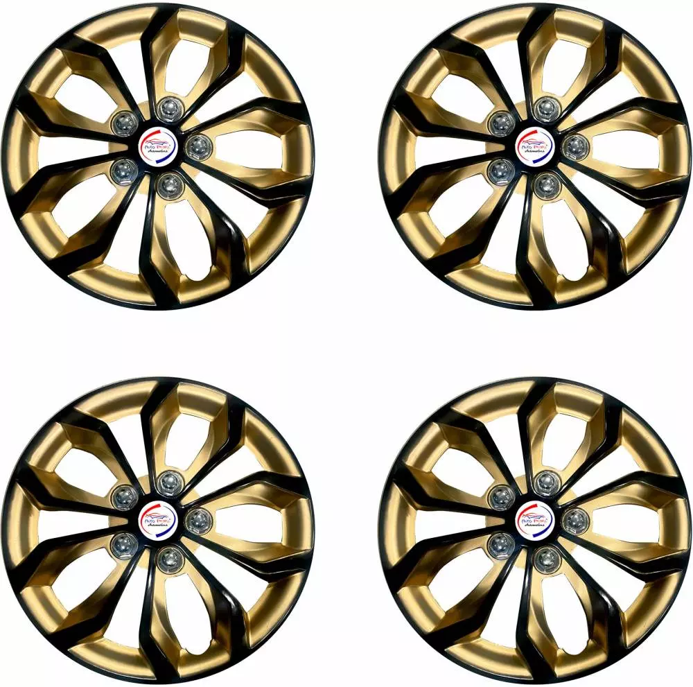 Auto Pearl GoRv10 R12 304.8 mm (12 Inch) PPress Type Wheel Hubcap with Retention Ring Glossy Golden Reverse Wheel Cover for Universal for Car Universal for Car (Set of 4)