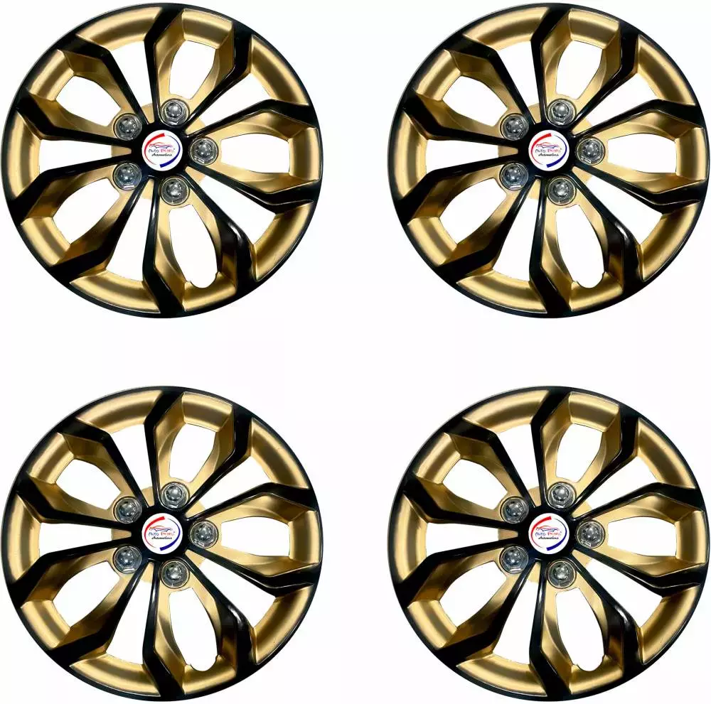 Auto Pearl GoRv10 R12 304.8 mm (12 Inch) PPress Type Wheel Hubcap with Retention Ring Glossy Golden Reverse Wheel Cover for Universal for Car Universal for Car (Set of 4)