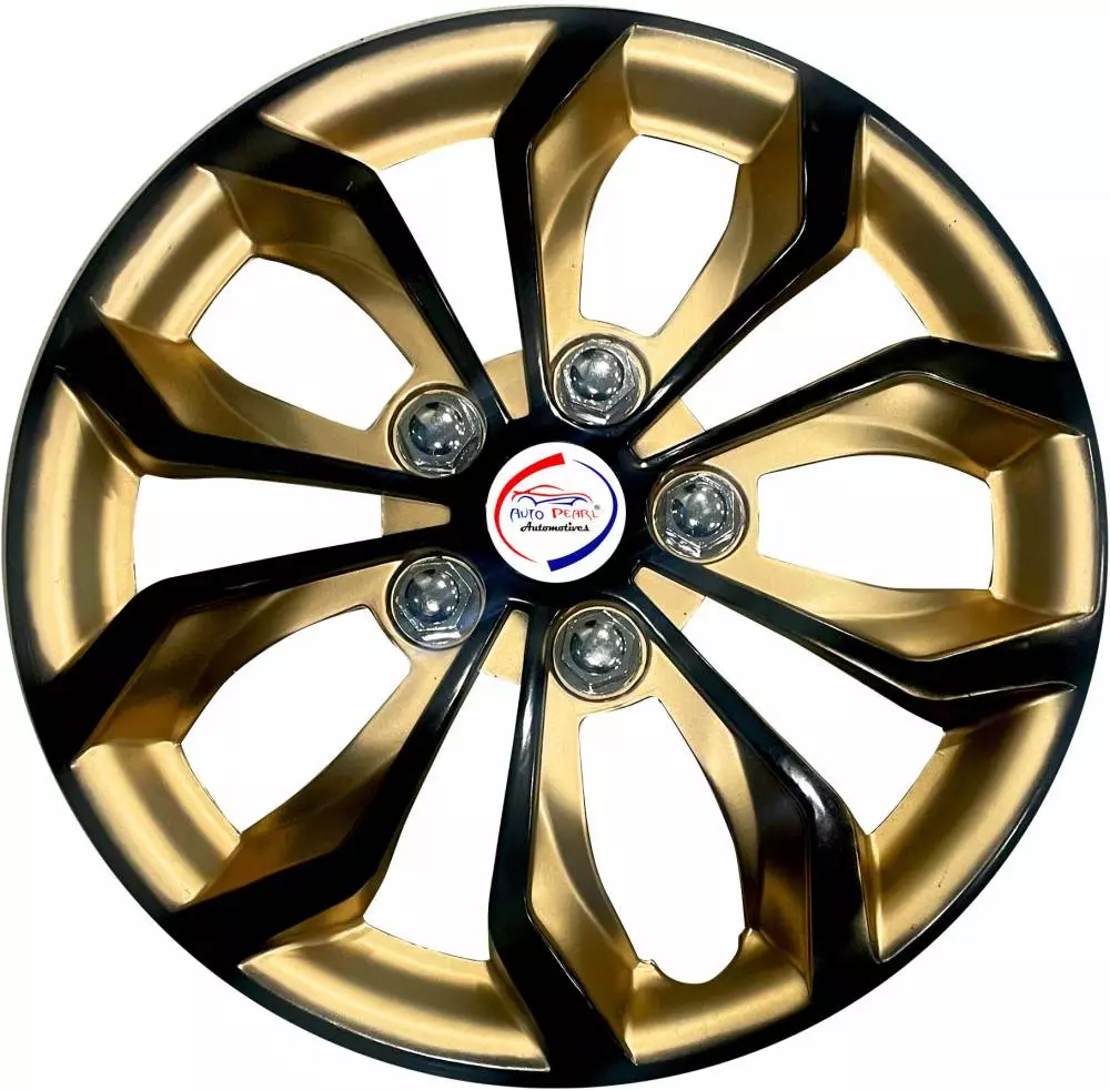 Auto Pearl GoRv10 R12 304.8 mm (12 Inch) PPress Type Wheel Hubcap with Retention Ring Glossy Golden Reverse Wheel Cover for Universal for Car Universal for Car (Set of 4)