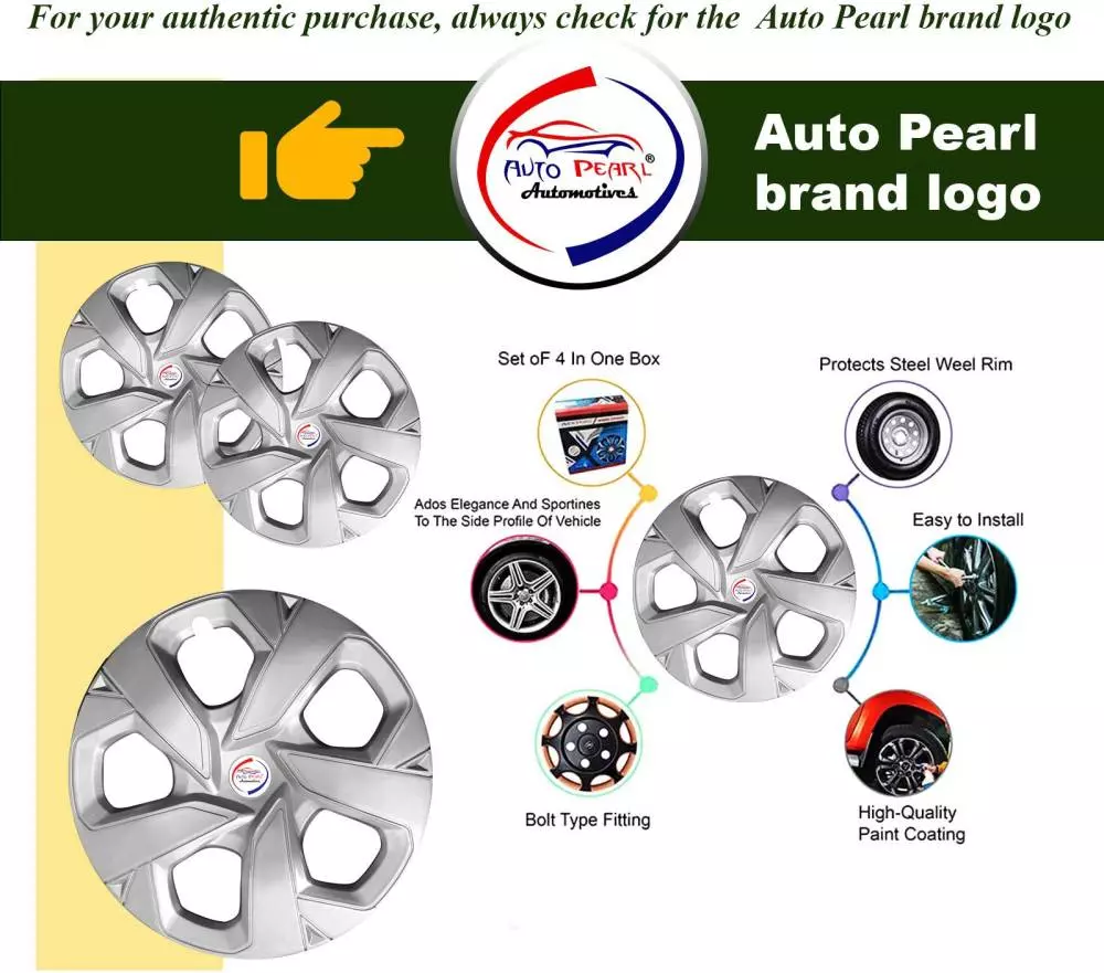 Auto Pearl PS23_R15 Inch (381 mm) Press Type Wheel Hubcap with Retention Ring Glossy Silver Wheel Cover for Maruti Gypsy King15 cm