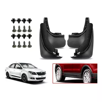 Auto Pearl Front and Rear Mud Guard For Skoda Rapid 1.5 TDI AT Style Diesel 2017 (Black) Set of 4 Pcs