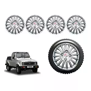 Auto Pearl cSil23 R15 Press Type Wheel Hubcap with Retention Ring 381 mm(15 Inch) for Maruti Suzuki Gypsy King (Pack of 4 Pcs)