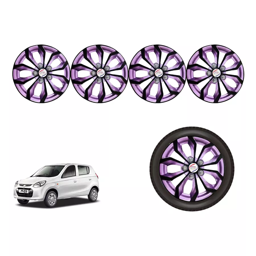 Auto Pearl VioRev01_R Press Type Car Wheel Cover with Retention Ring 304.8 mm (12 Inch) Glossy Black, Purple for Maruti 800 (Set of 4)