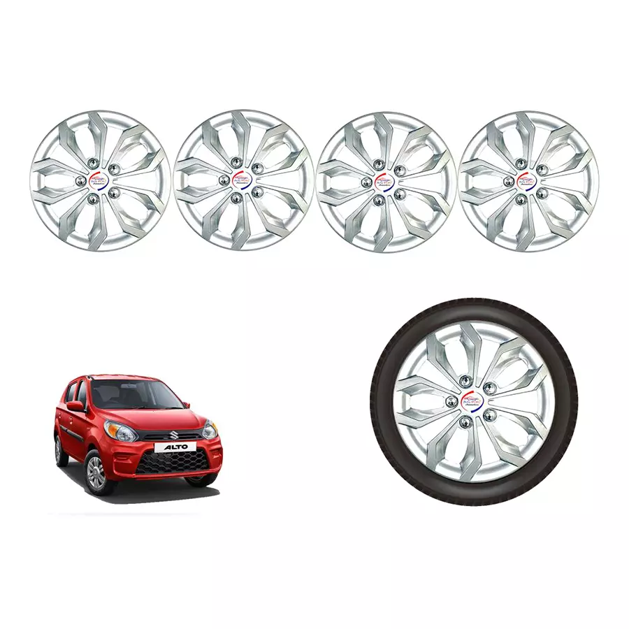 Auto Pearl Sil05_R Press Type Car Wheel Cover with Retention Ring 304.8 mm (12 Inch) Glossy Silver for Maruti Alto 800 LXI (Set of 4)