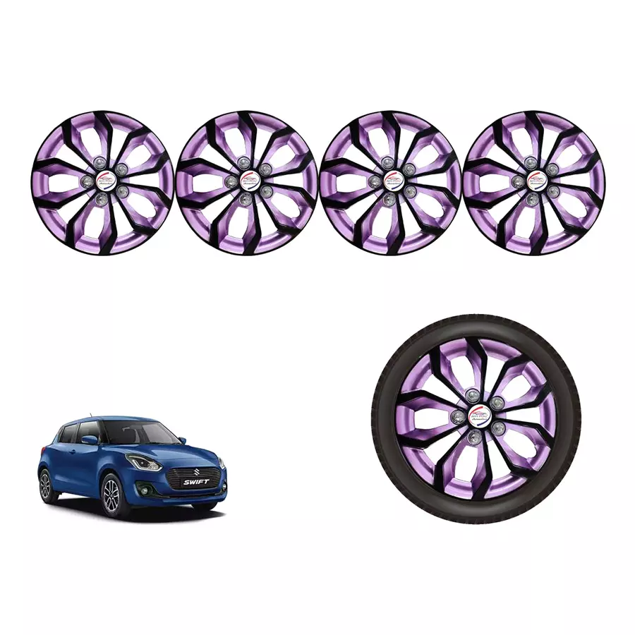 Auto Pearl VioRev43_R Press Type Car Wheel Cover with Retention Ring 35.56 cm (14 Inch) Glossy Black, Purple for Maruti New Swift (Set of 4)