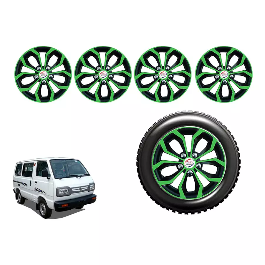 Auto Pearl GnDC07_R Press Type Car Wheel Cover with Retention Ring 304.8 mm (12 Inch) Glossy Green, Black for Maruti Omni (Set of 4)
