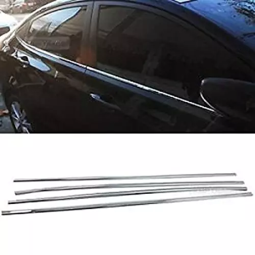 VBX Car Exterior Stainless Steel Lower Window Garnish Chrome Compatible for Ford New Figo - Set of 4 Pcs