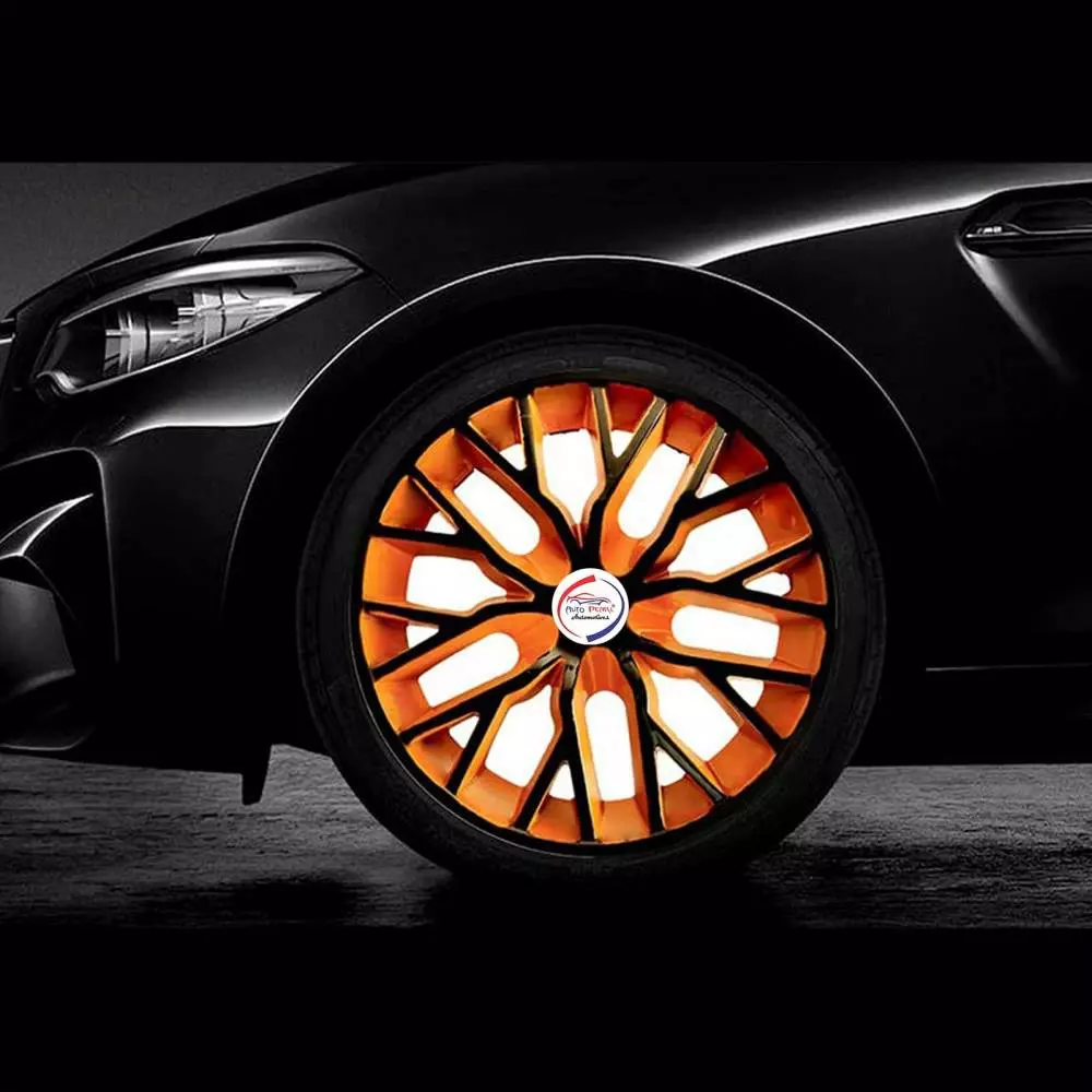 Auto Pearl BO17 R14 r 35.56 cm (14 Inch) ess Type Wheel Hubcap with Retention Ring Glossy Black Orange Wheel Cover for Maruti Swift Dzire (Set of 4)