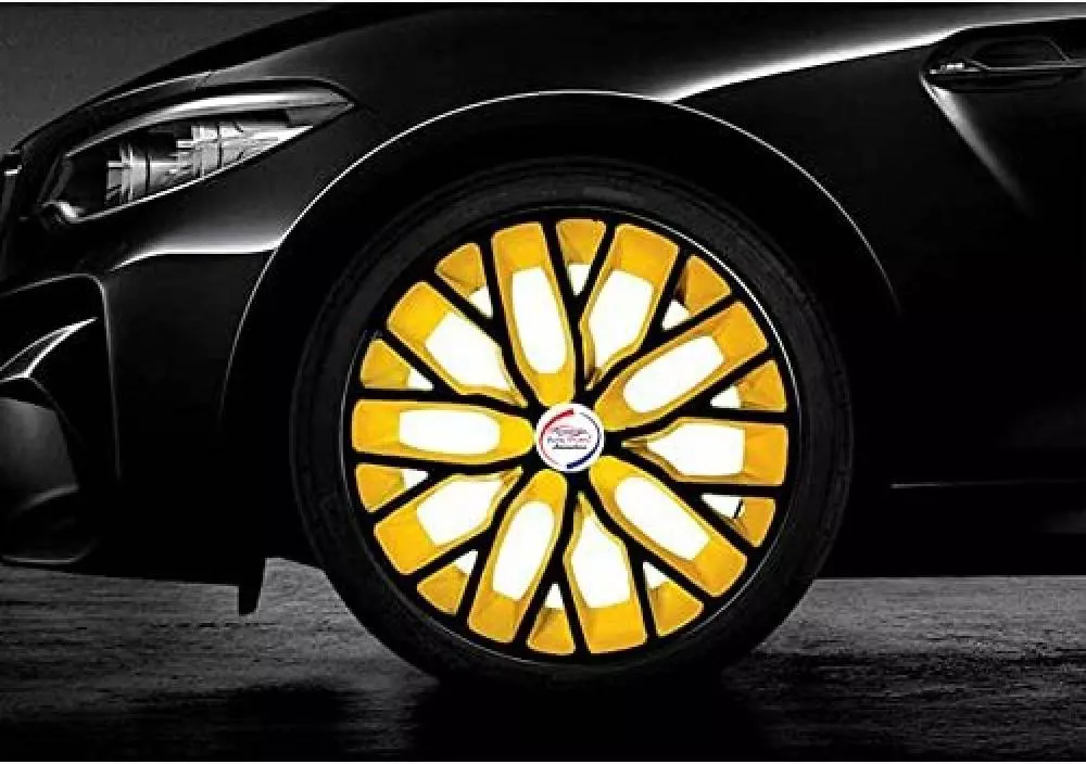 Auto Pearl BY17 R14 r 35.56 cm (14 Inch) ess Type Wheel Hubcap with Retention Ring Glossy Black Yellow Wheel Cover for Maruti Swift Dzire (Set of 4)