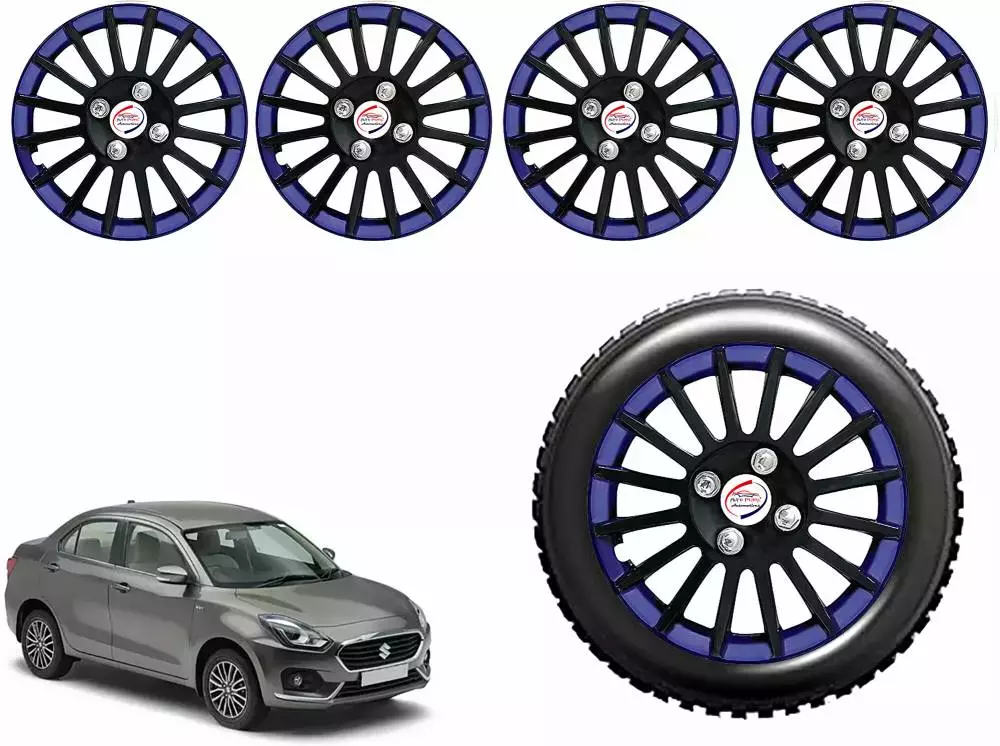 Auto Pearl CBB14 R14 35.56 cm (14 Inch) Press Type Wheel Hubcap with Retention Ring Glossy Black Blue Wheel Cover for Maruti Swift Dzire LXI Option (Set of 4)