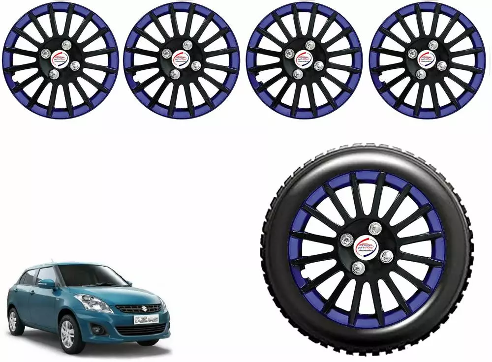 Auto Pearl CBB18 R14 35.56 cm (14 Inch) Press Type Wheel Hubcap with Retention Ring Glossy Black Blue Wheel Cover for Maruti Swift Dzire VXI (Set of 4)