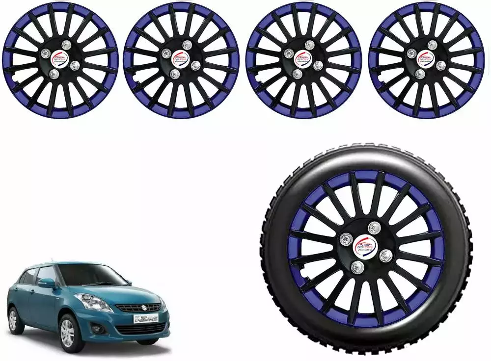Auto Pearl CBB18 R14 35.56 cm (14 Inch) Press Type Wheel Hubcap with Retention Ring Glossy Black Blue Wheel Cover for Maruti Swift Dzire VXI (Set of 4)