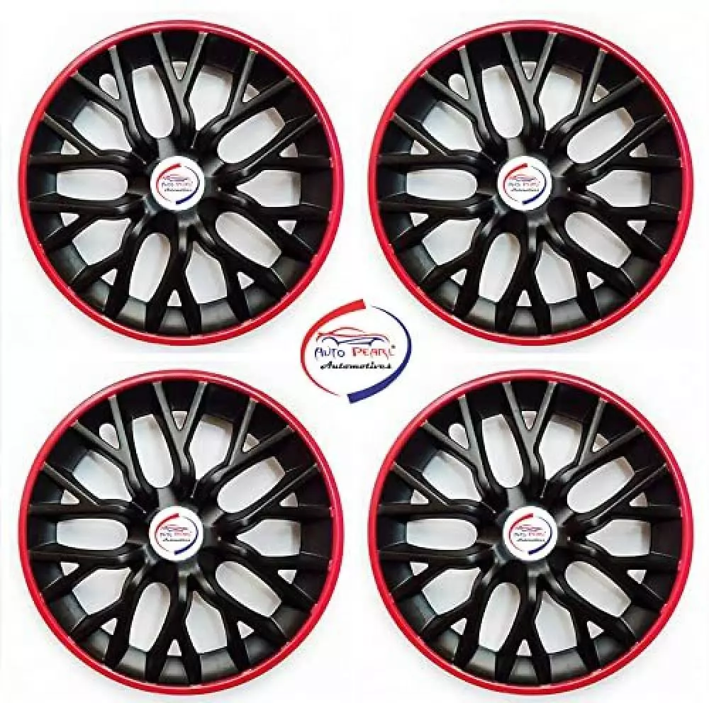 14 Inch Hub Caps For Micra - Full Set Black & Red Plastic Wheel Trims