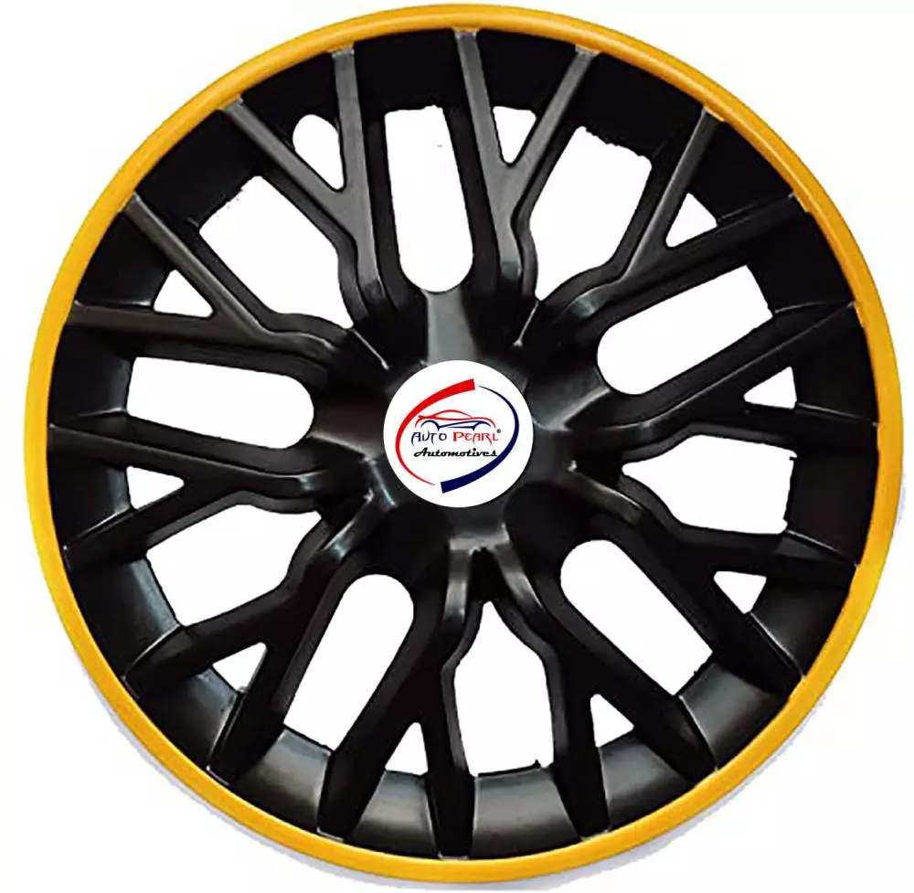 Auto Pearl gBY18 R13  33.02 cm (13 Inch) Press Type Wheel Hubcap with Retention Ring Glossy GTR Black Yellow Wheel Cover for Nissan Micra XL CVT (Set of 4)